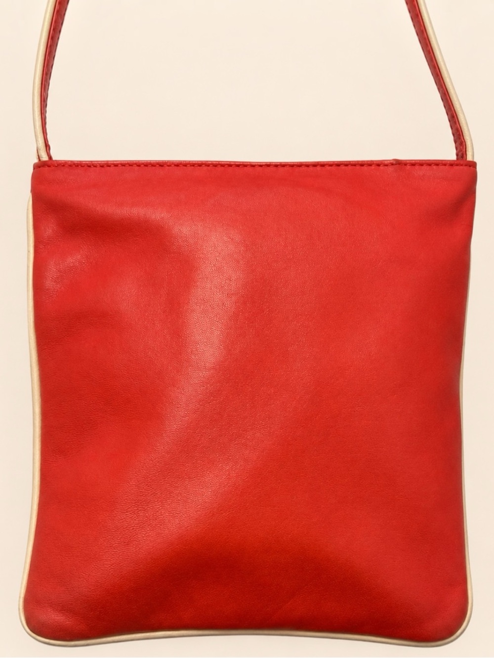 Loewe Vintage Red Leather Crossbody Shoulder Bag Cream Trim Spain - Picture 3 of 12
